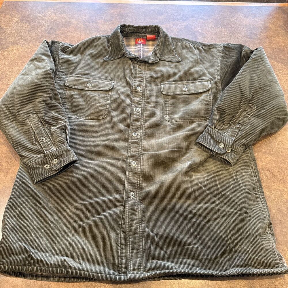 Haggar EZ's Corduroy Shirt Chacket Mens Green Long Sleeve Button Down Pocket XXL